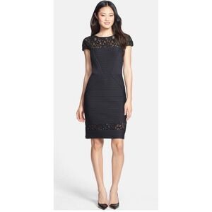 Tadashi Shoji Black Lace Sheath Dress Knee Length Sleeveless Women Size L